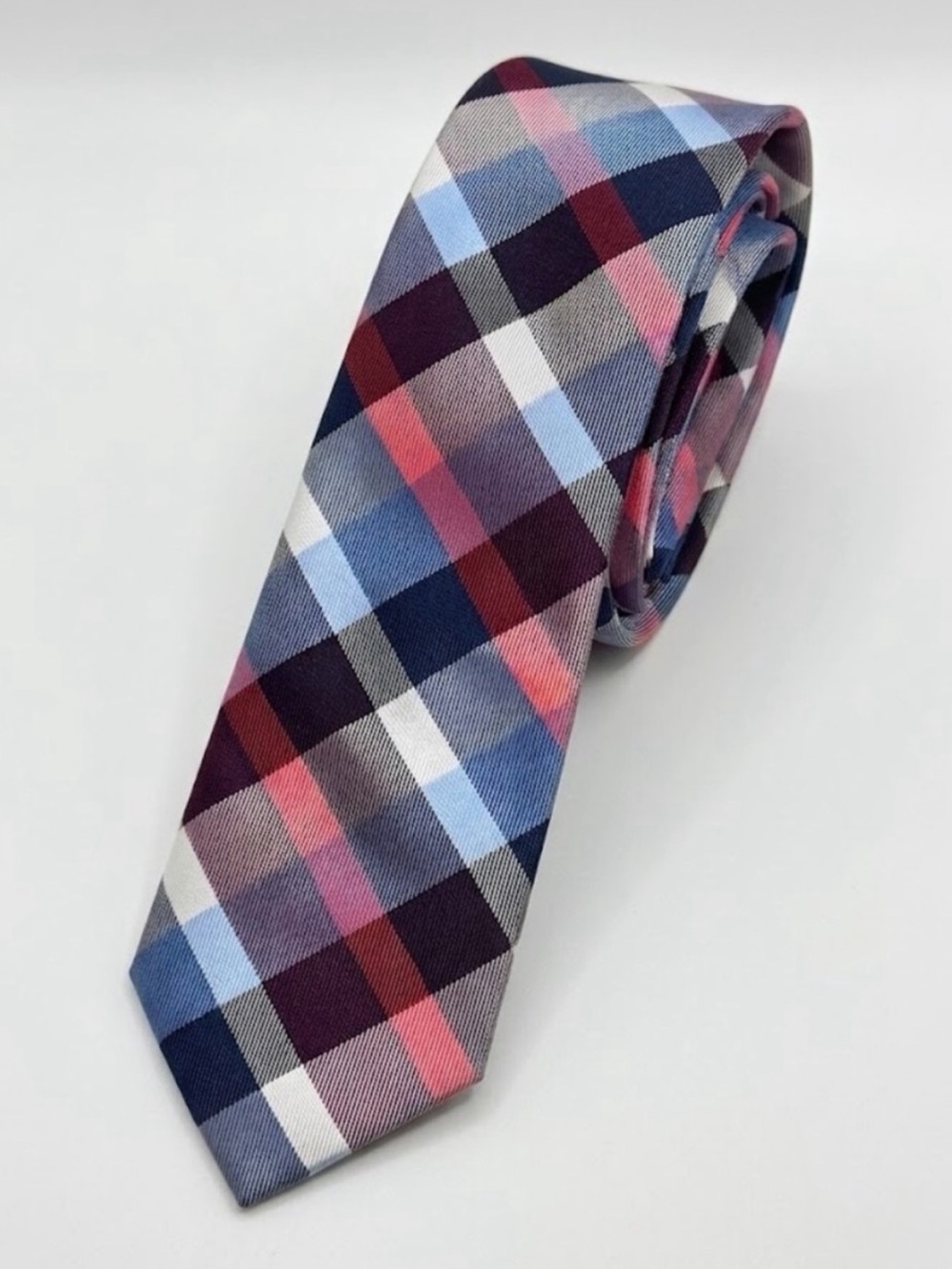 Express Men's Plaid Tie Blue Red White Modern Business Casual OS
